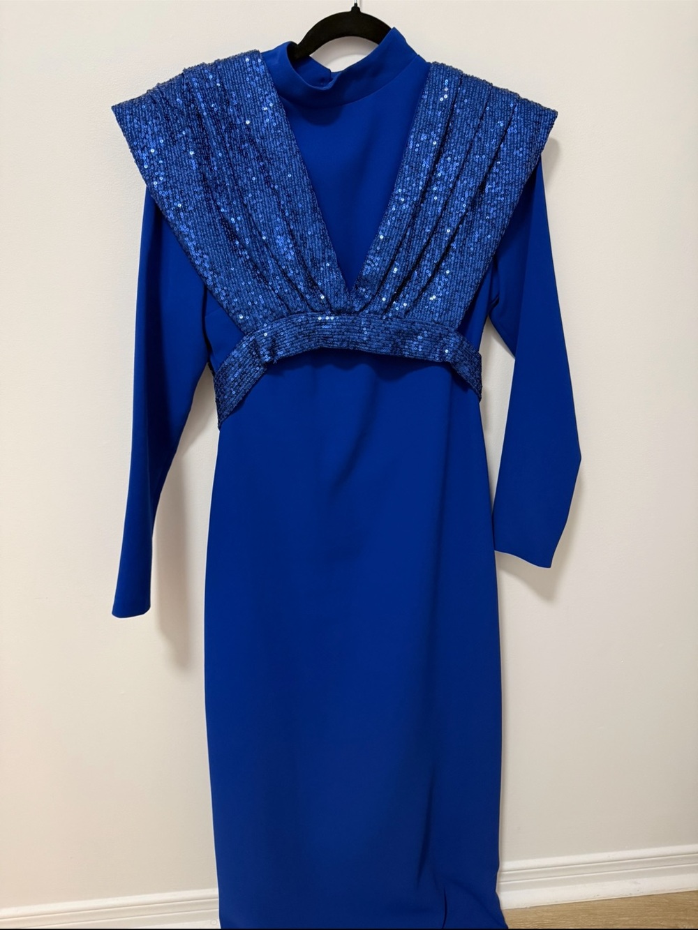 Royal Blue Sequin-Trim Maxi Dress